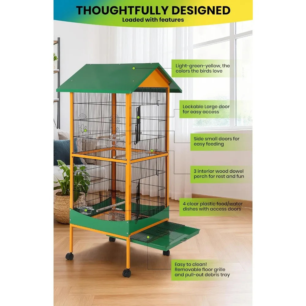 Garvee 66-Inch Extra-Large Bird Cage with Waterproof Roof & Removable Tray – Indoor/Outdoor Aviary