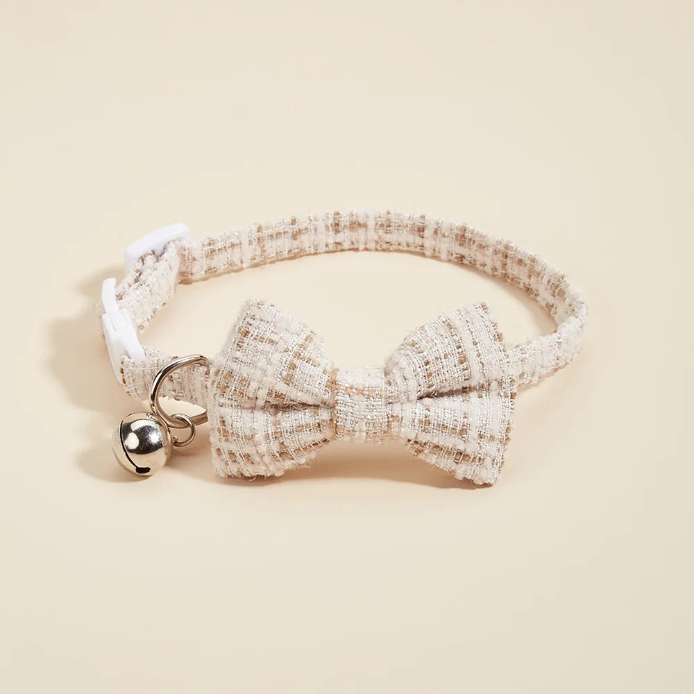 Plaid Breakaway Cat & Small Dog Collar with Removable Bow Tie & Bell