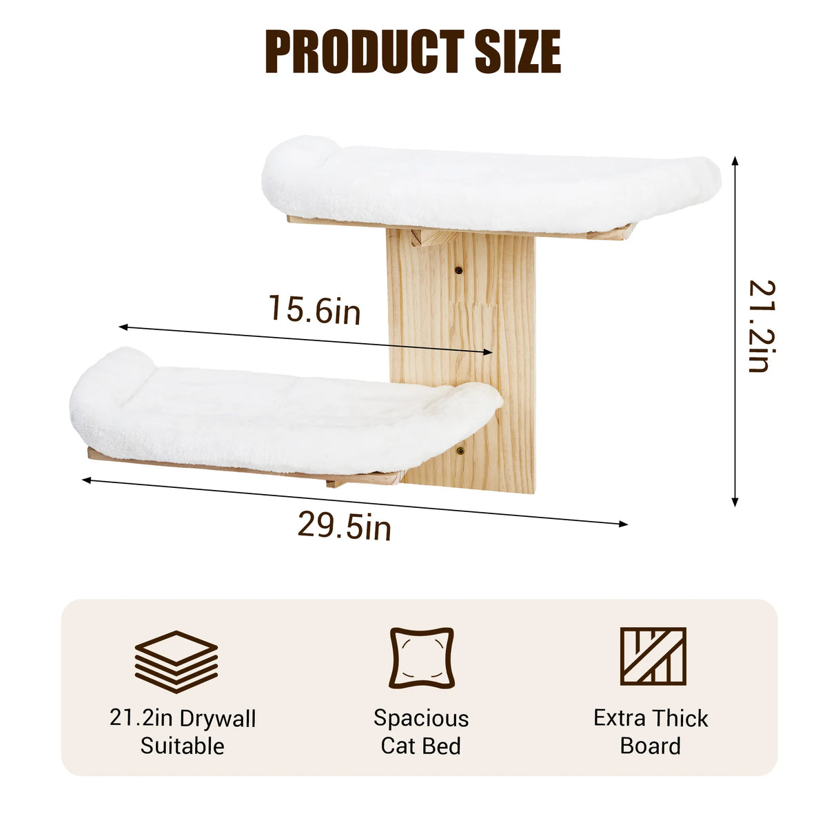 Solid Wood Wall-Mounted Cat Bed with Washable Cushion – Sturdy Corner Cat Shelf for Indoor Cats