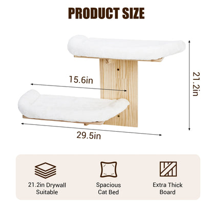 Solid Wood Wall-Mounted Cat Bed with Washable Cushion – Sturdy Corner Cat Shelf for Indoor Cats