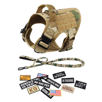 Tactical Dog Harness, Collar & Leash Set with Pouches and Patches