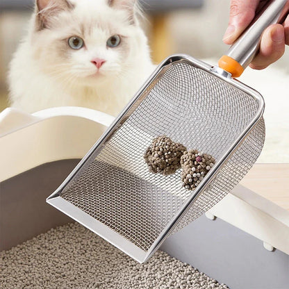 Stainless Steel Fine Mesh Cat Litter Scoop – Easy-Clean Non-Stick Shovel with Comfortable Grip