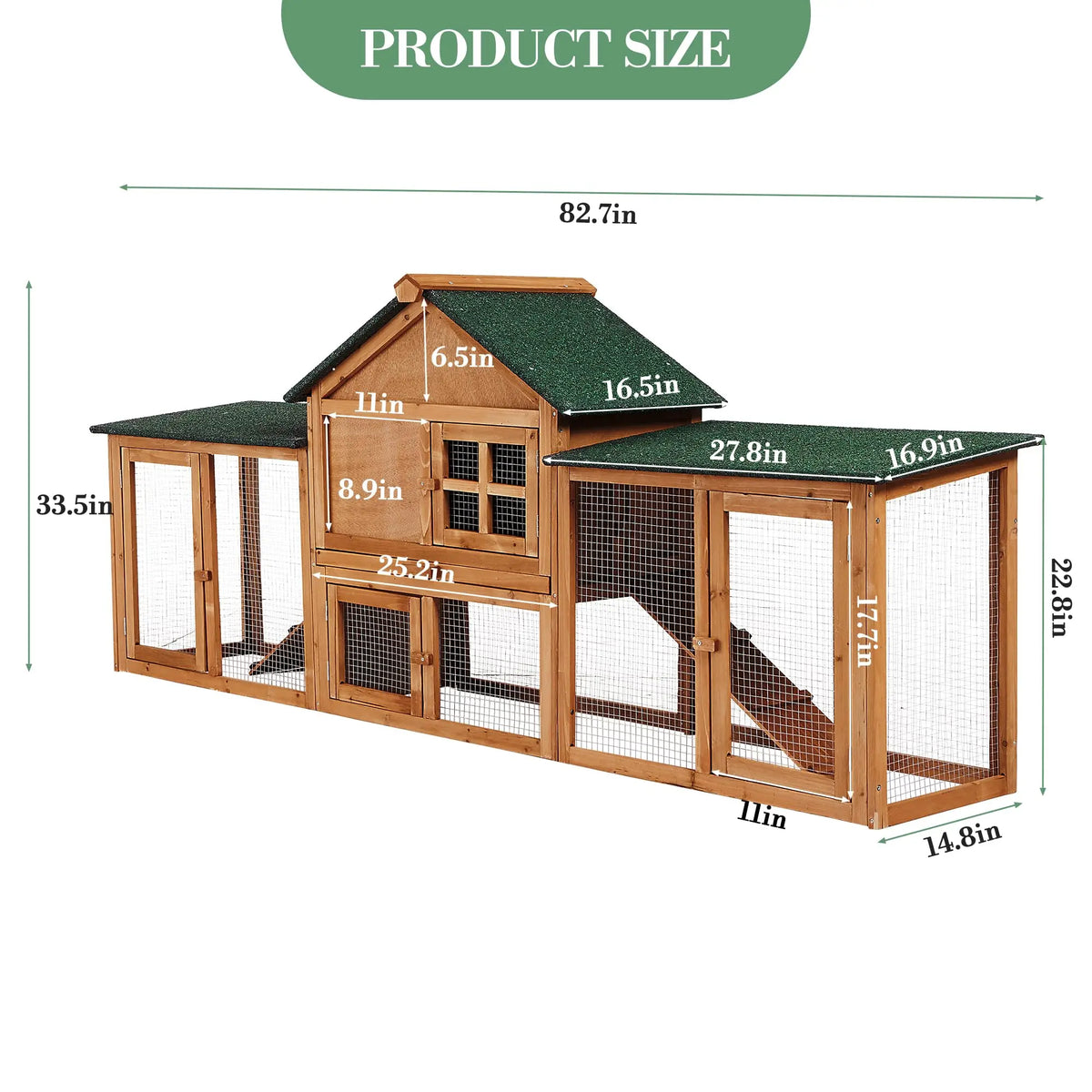 2-Story Outdoor Rabbit Hutch with Double Exercise Runs, Ramp, Pull-Out Cleaning Tray & Roof for Bunnies and Small Pets