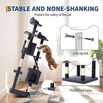 72-Inch Multi-Level Cat Tree with Condos, Perches, Hammock & Scratching Posts