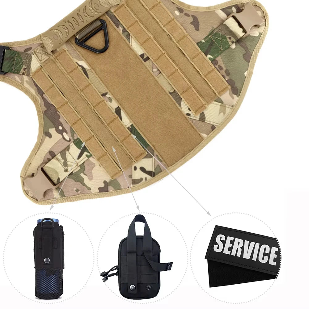 Tactical Dog Harness, Collar & Leash Set with Pouches and Patches