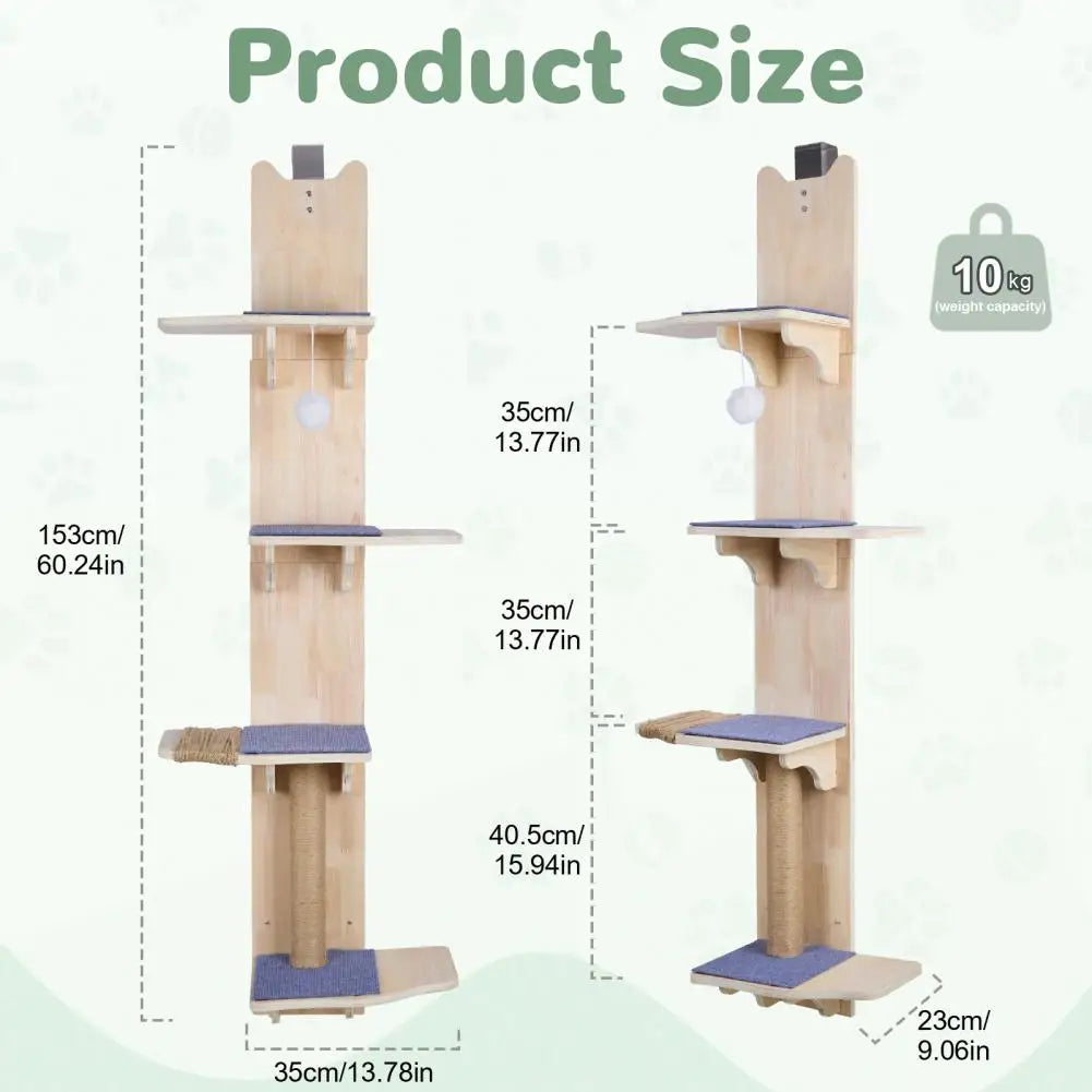 4-Tier Door-Hanging Cat Tree & Climbing Tower with Scratching Posts, Pads & Hanging Toy Ball