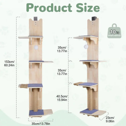 4-Tier Door-Hanging Cat Tree & Climbing Tower with Scratching Posts, Pads & Hanging Toy Ball