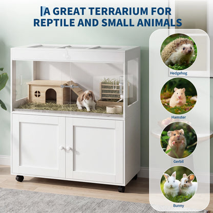 60-Gallon Large Reptile Enclosure with Ventilated Top, Storage Cabinet & Stand
