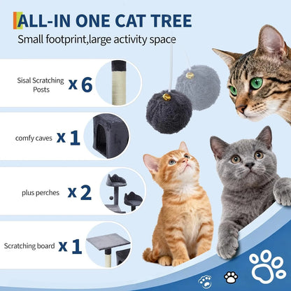 72-Inch Multi-Level Cat Tree with Condos, Perches, Hammock & Scratching Posts