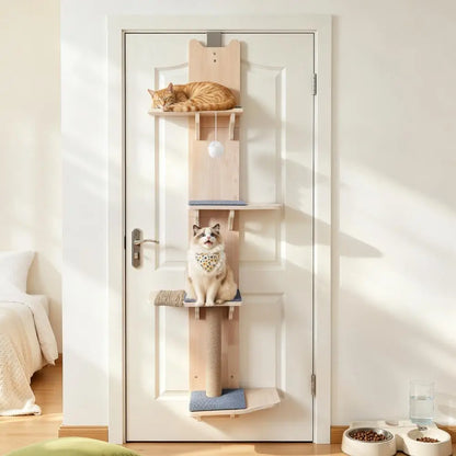 4-Tier Door-Hanging Cat Tree & Climbing Tower with Scratching Posts, Pads & Hanging Toy Ball