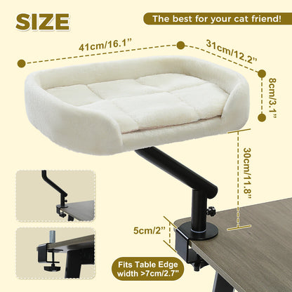 Diagram showing dimensions of a clamp on cat bed with table mount