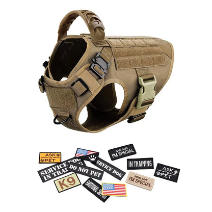 Tactical Dog Harness, Collar & Leash Set with Pouches and Patches