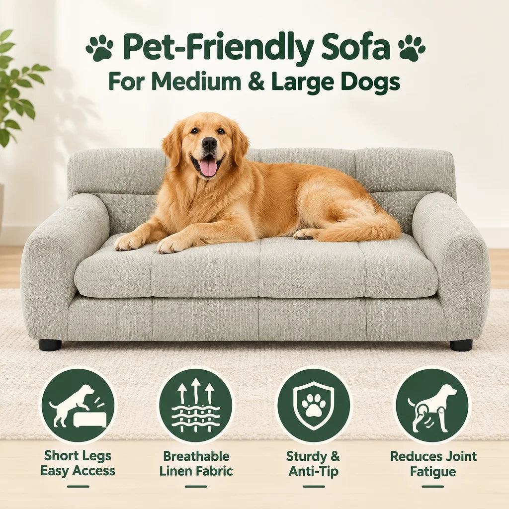 Modern Dog Sofa Bed with Backrest & Armrests – Breathable, Sturdy Pet Couch for Medium & Large Dogs