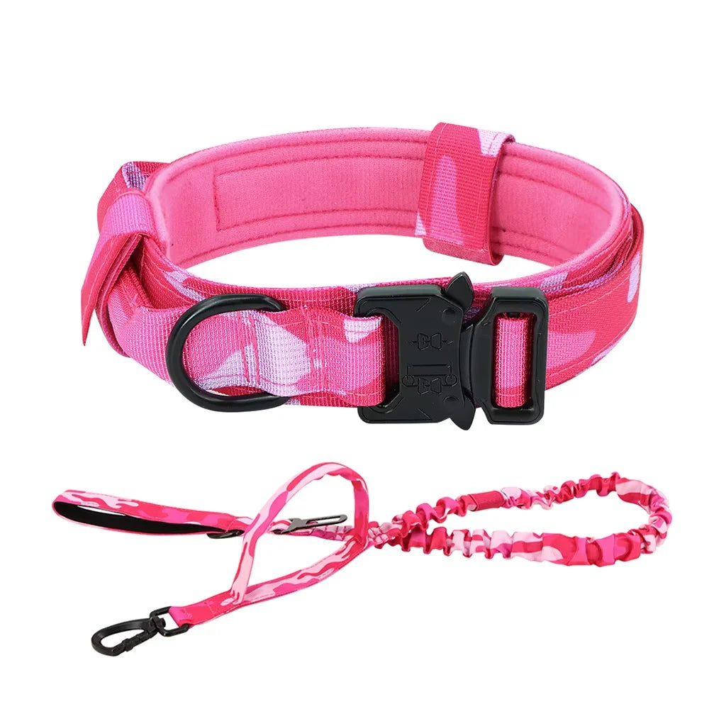 Adjustable Tactical Dog Collar & Leash Set with Control Handle for Small to Large Dogs
