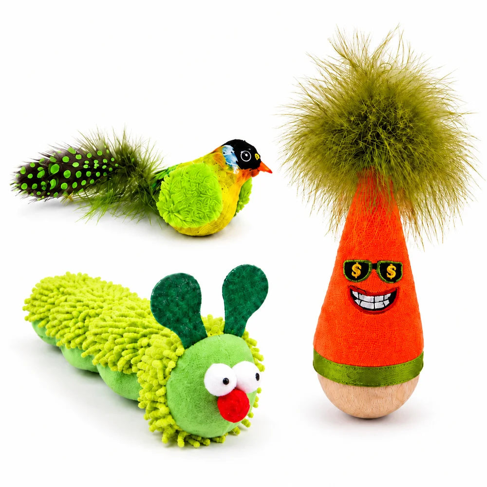 Zoe Interactive Cat Toy Set – Wobble Toy, Soft Caterpillar & Chirping Bird for Indoor Cats