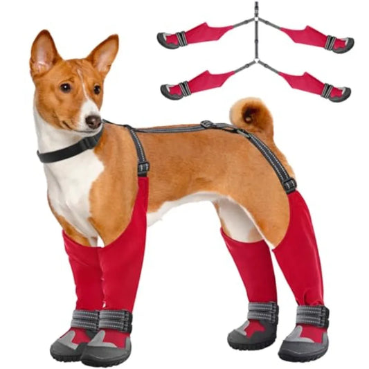 Waterproof Dog Suspender Boots – Adjustable Non-Slip Leg Protection for Rain, Snow & Hiking