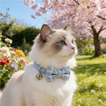 Plaid Breakaway Cat & Small Dog Collar with Removable Bow Tie & Bell
