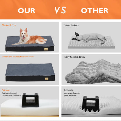 Comparison chart showing dog bed thickness and foam resilience between our product and other brands