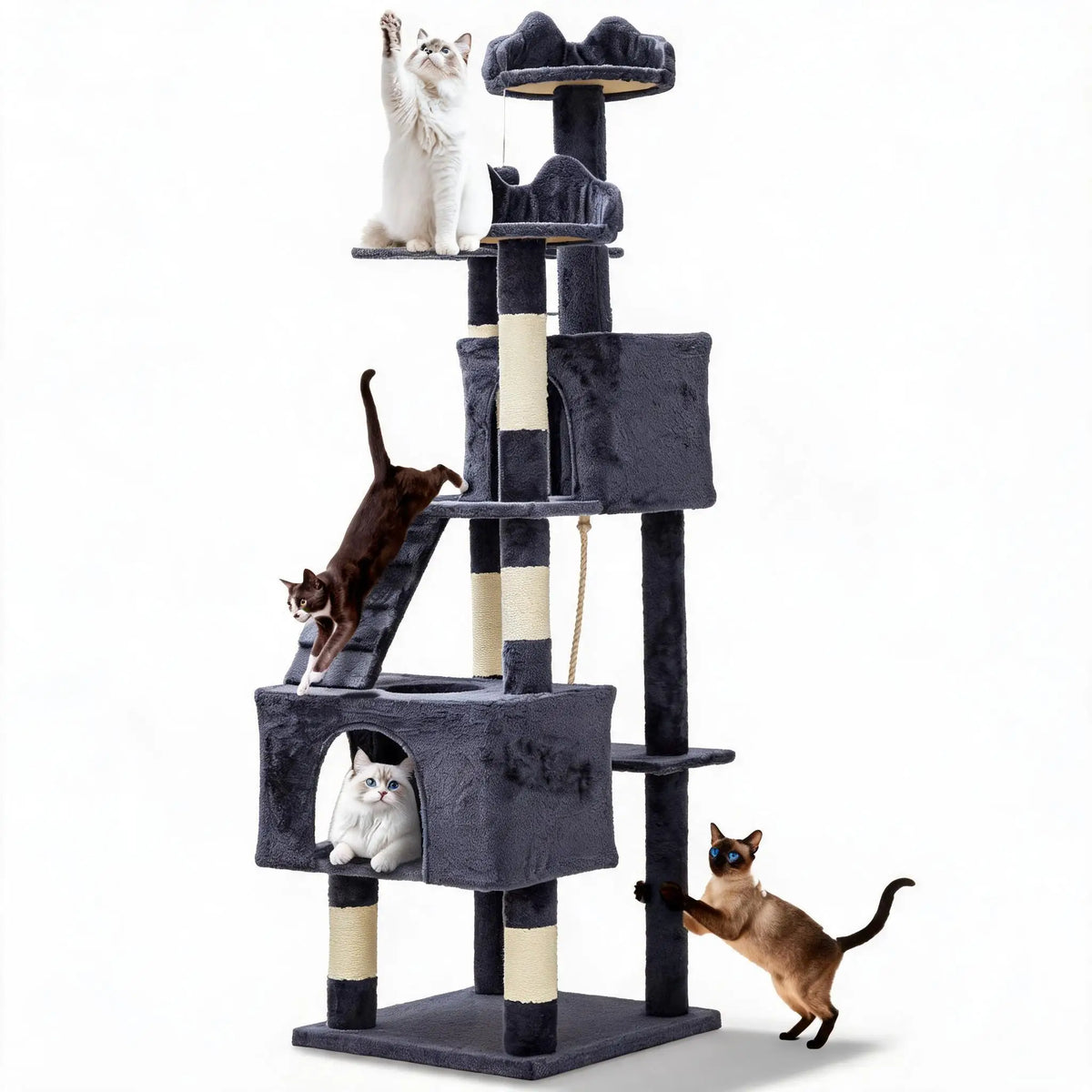 72-Inch Multi-Level Cat Tree with Condos, Perches, Hammock & Scratching Posts