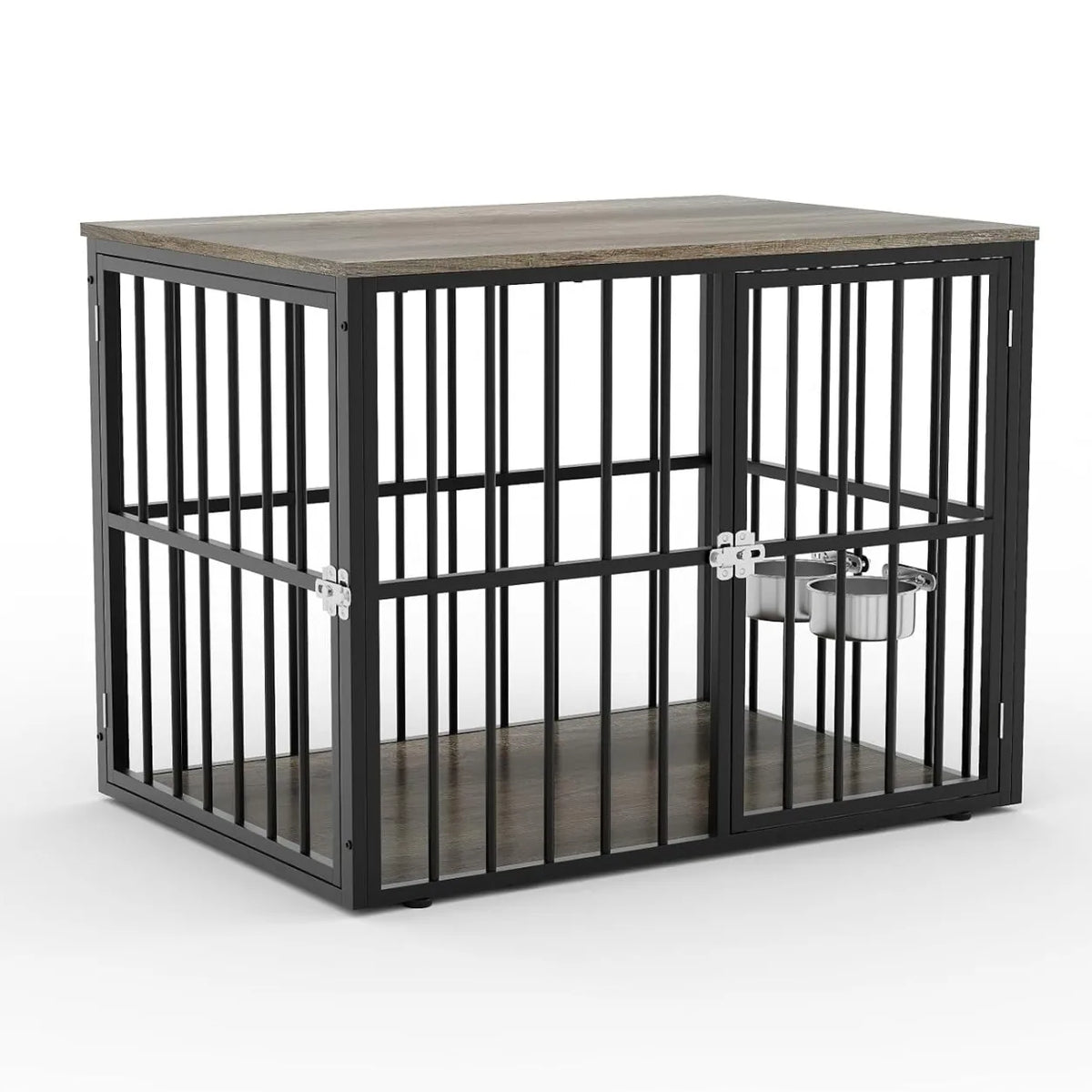 43-Inch Wooden Dog Crate Furniture with Double Doors, Removable Tray & Divider for Medium to Large Dogs