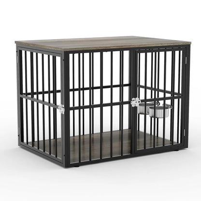 43-Inch Wooden Dog Crate Furniture with Double Doors, Removable Tray & Divider for Medium to Large Dogs