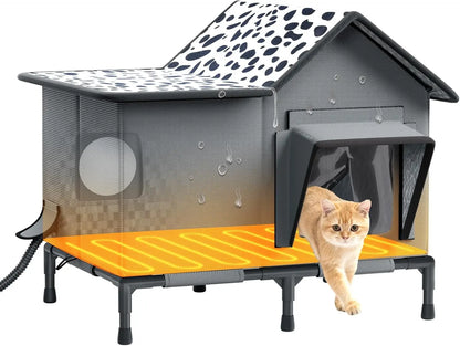 Heated Outdoor Cat House – Weatherproof Insulated Shelter with Heating Pad & Elevated Waterproof Base