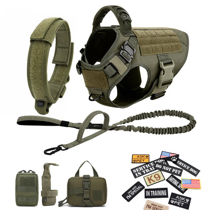 Tactical Dog Harness, Collar & Leash Set with Pouches and Patches