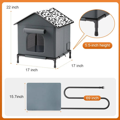 Heated Outdoor Cat House – Weatherproof Insulated Shelter with Heating Pad & Elevated Waterproof Base