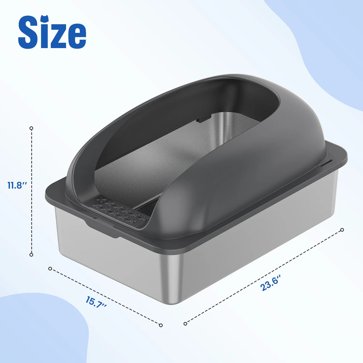 JHK 24-Inch Large Stainless Steel Cat Litter Box with Lid, Leak-Resistant Design, Scoop & Mat for Large Cats