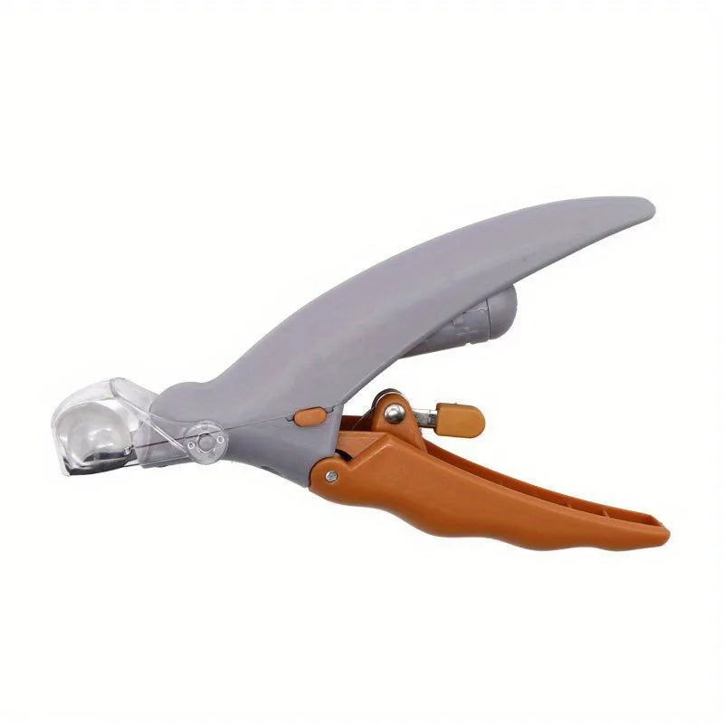 Pet nail clippers with grey handle and orange grip