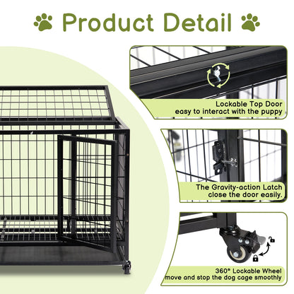 36-Inch Heavy-Duty Dog Crate with Double Doors, Secure Locks & Removable Tray