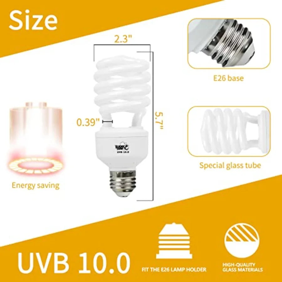 Dimensions and features of 26W Desert Reptile UVA UVB 10.0 compact fluorescent light bulb