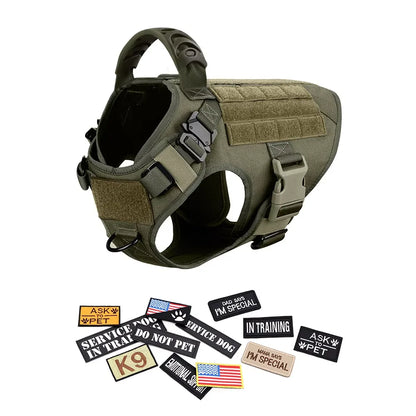 Tactical Dog Harness, Collar & Leash Set with Pouches and Patches