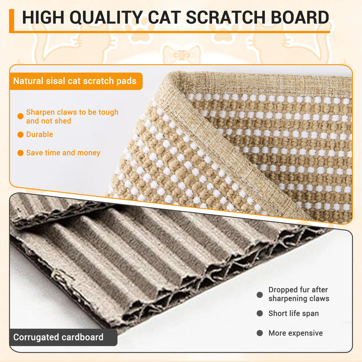 Comparison of natural sisal cat scratch board and corrugated cardboard
