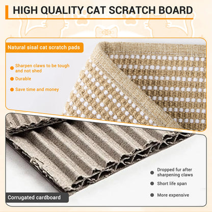 Comparison of natural sisal cat scratch board and corrugated cardboard