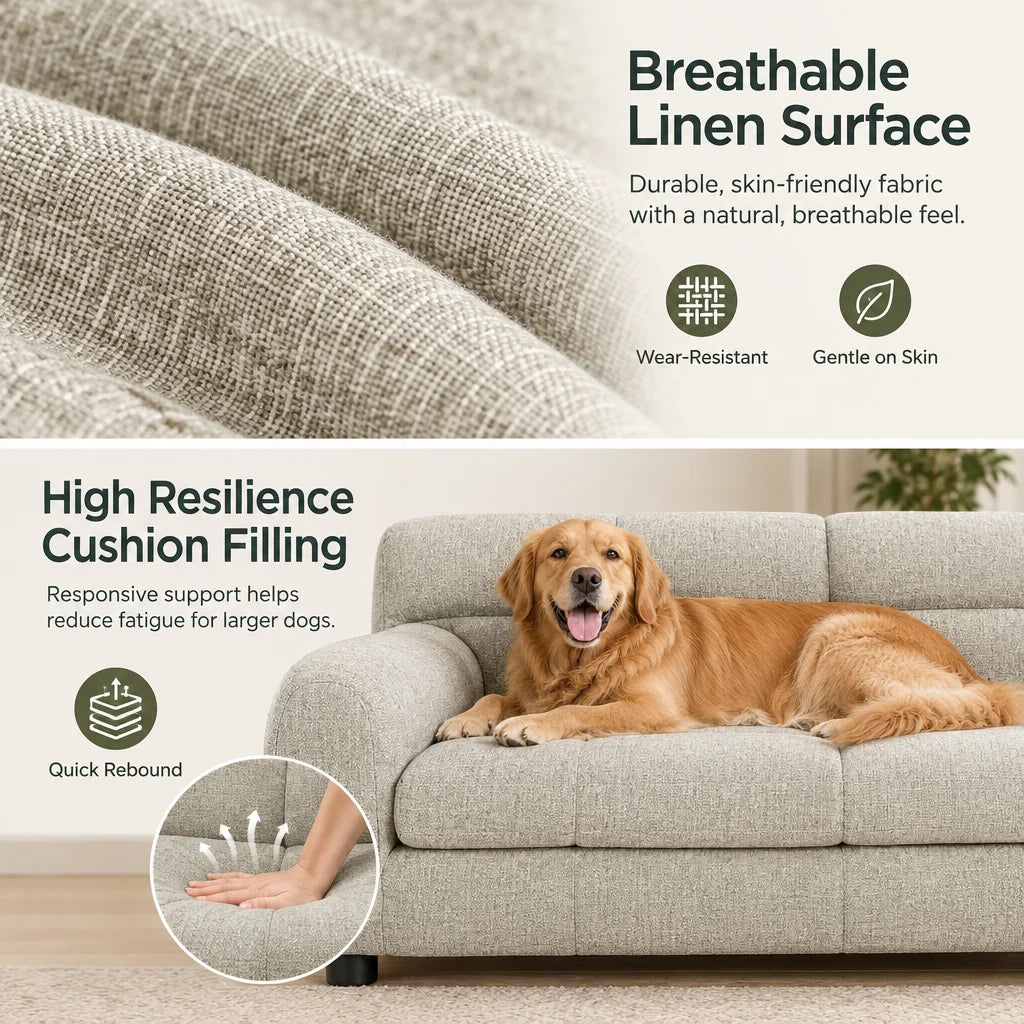 Modern Dog Sofa Bed with Backrest & Armrests – Breathable, Sturdy Pet Couch for Medium & Large Dogs