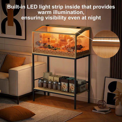 Wooden Hamster & Small Pet Habitat with Tempered Glass Panels & Built-In LED Light – 60/80/100 cm Sizes