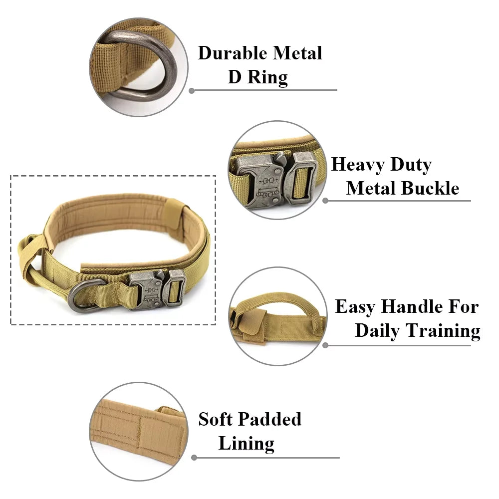 Adjustable Tactical Dog Collar & Leash Set with Control Handle for Small to Large Dogs