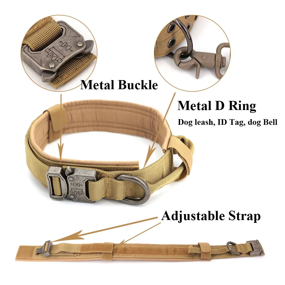 Adjustable Tactical Dog Collar & Leash Set with Control Handle for Small to Large Dogs