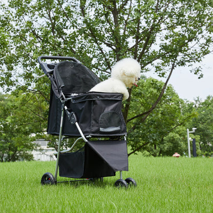 JHK 3-Wheel Foldable Pet Stroller for Small Dogs & Cats – Mesh Windows, Storage Basket & Cup Holder