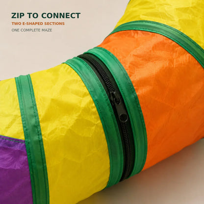 Zoe Extra-Long Cat Play Tunnel Maze – Foldable Double E-Shaped Design with Peek Holes, Pom-Poms & Interactive Toys