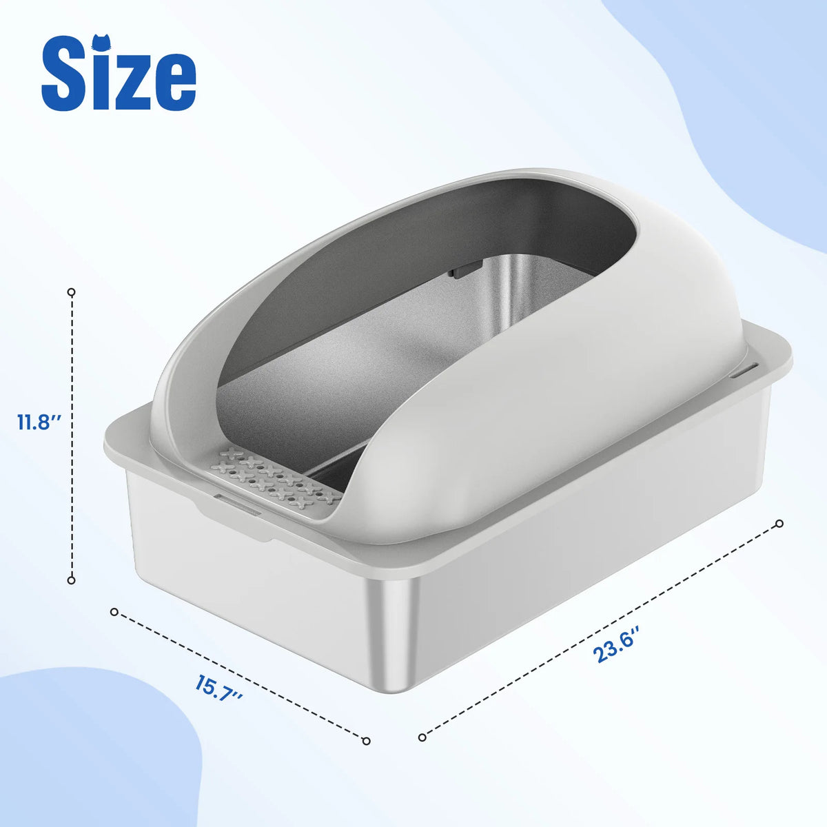 JHK 24-Inch Large Stainless Steel Cat Litter Box with Lid, Leak-Resistant Design, Scoop & Mat for Large Cats