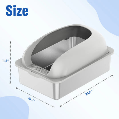 JHK 24-Inch Large Stainless Steel Cat Litter Box with Lid, Leak-Resistant Design, Scoop & Mat for Large Cats