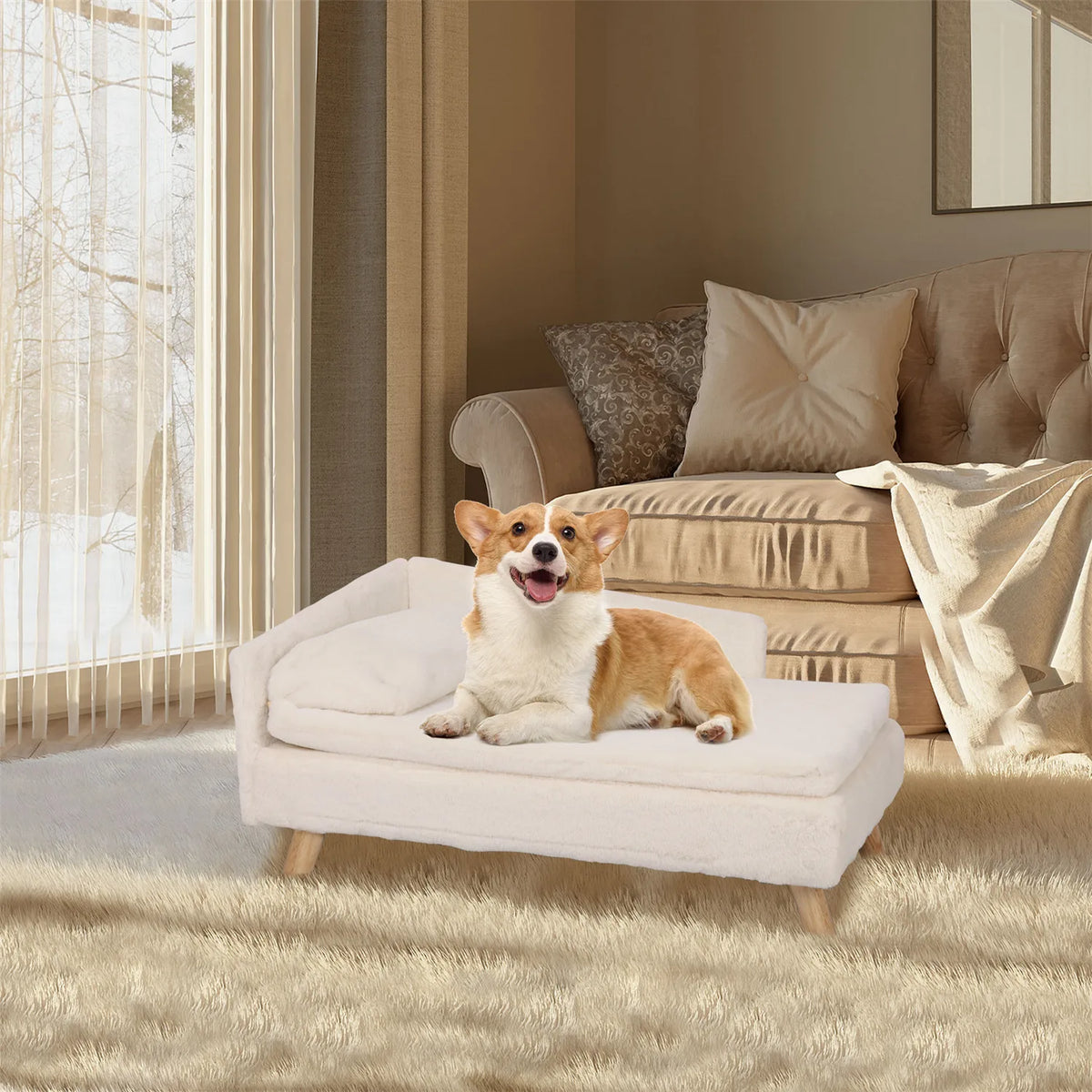 Nordic Elevated Pet Sofa Bed with Cozy Waterproof Cushion & Sturdy Wood Legs for Small Dogs & Cats