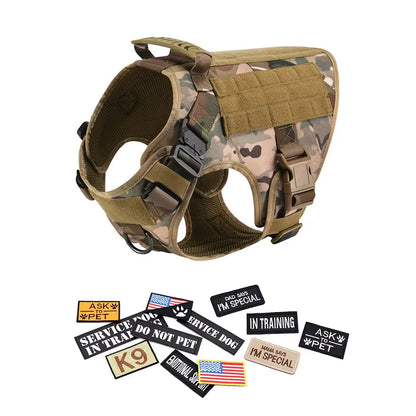 Tactical Dog Harness, Collar & Leash Set with Pouches and Patches