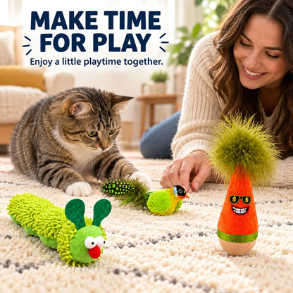 Zoe Interactive Cat Toy Set – Wobble Toy, Soft Caterpillar & Chirping Bird for Indoor Cats