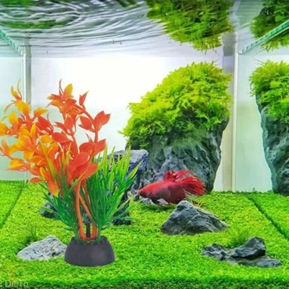 4-Piece Artificial Seaweed Aquarium Plants – 4-Inch Realistic Green & Orange Decorations for Freshwater and Saltwater Fish Tanks