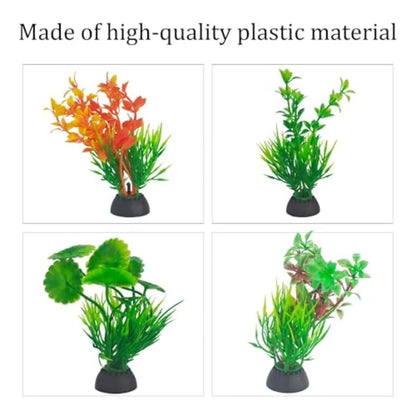 4-Piece Artificial Seaweed Aquarium Plants – 4-Inch Realistic Green & Orange Decorations for Freshwater and Saltwater Fish Tanks