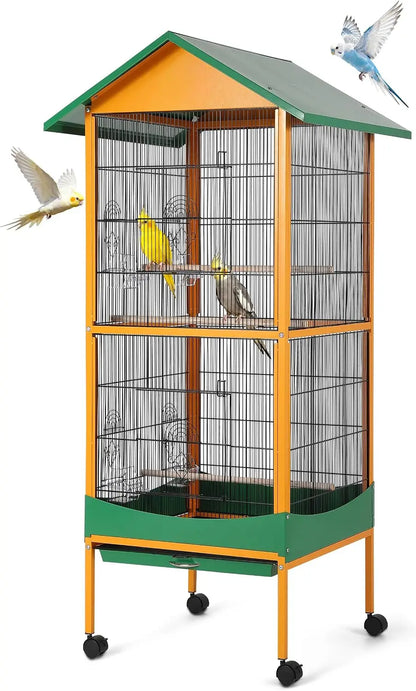 Garvee 66-Inch Extra-Large Bird Cage with Waterproof Roof & Removable Tray – Indoor/Outdoor Aviary