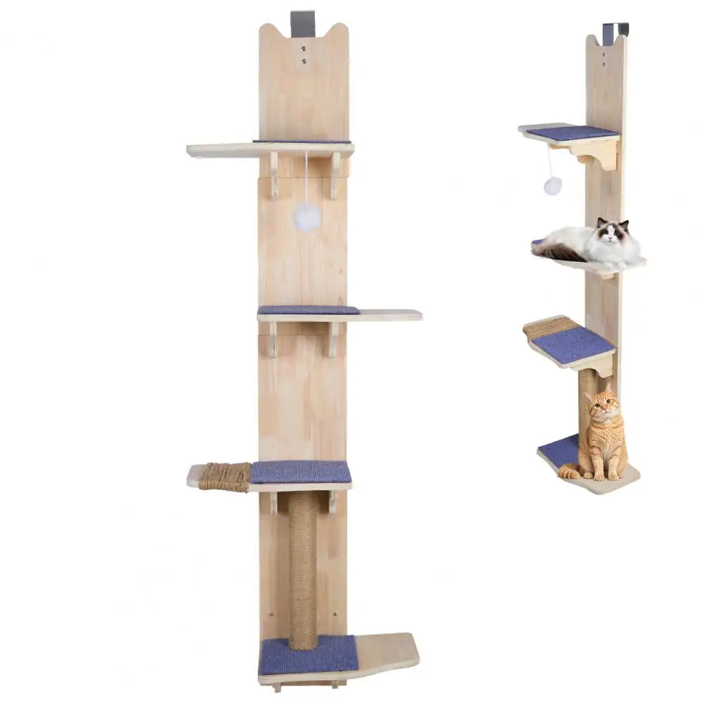 4-Tier Door-Hanging Cat Tree & Climbing Tower with Scratching Posts, Pads & Hanging Toy Ball